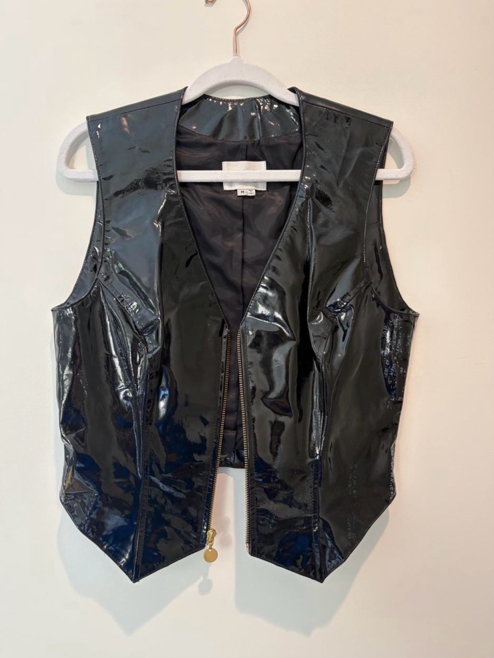 Vintage Glossy Black Leather Vakko Zip Front Women’s Vest